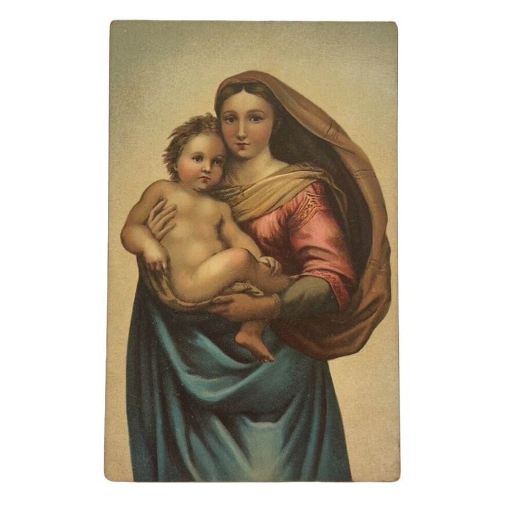 Vintage Religious Postcard Sistine Madonna Raphael 1900s Collectible Art Print u